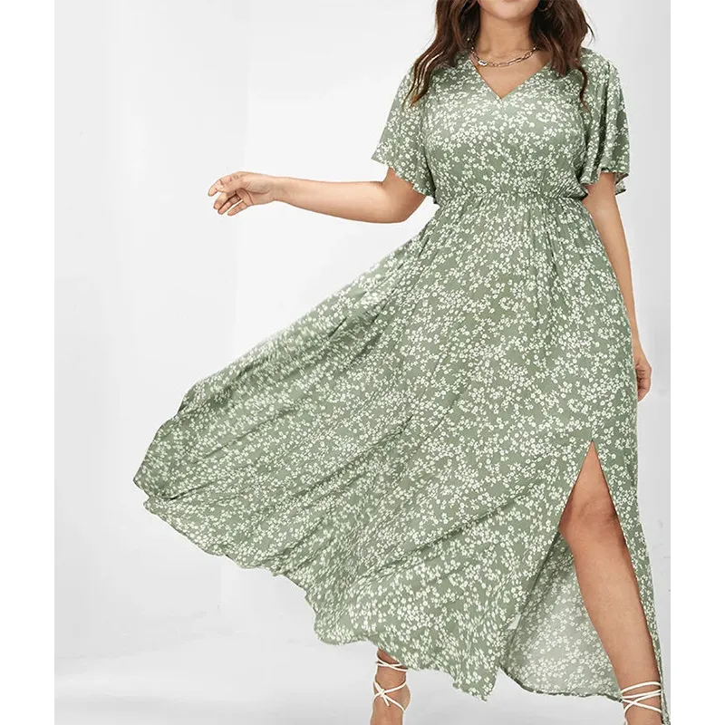 Flutter Sleeve Ditsy Floral Pocket Split Maxi Dress